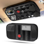 Molle Car Sun Visor Organizer - Tactical Storage Panel with 180° Zipper Pouch & Magnetic Glasses Clip & Photo Holder & Semi-Rigid Molle Panel for Military Gear (2, Black)