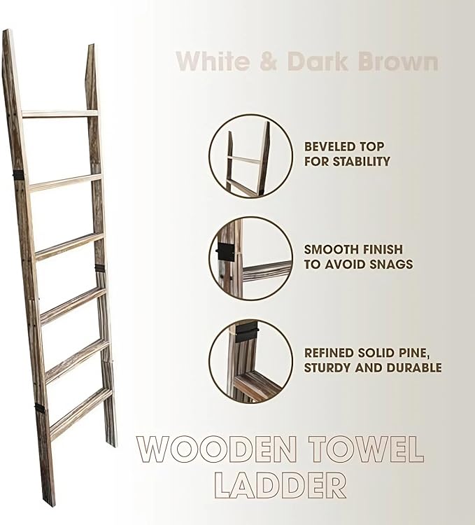 Blanket Ladder for Living Room 6-Tier, Wooden Decorative Quilt Holder for Bed Room, Wall-Leaning Towel Rack for Bathroom, Dec