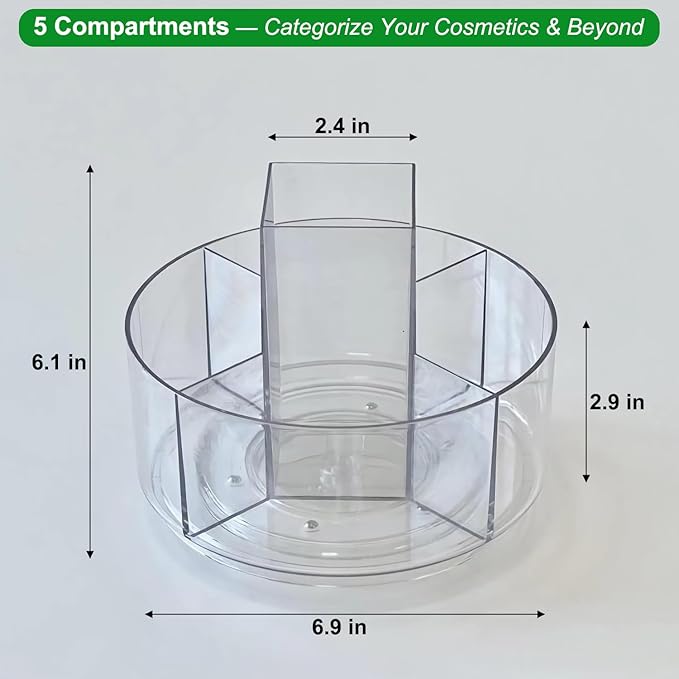 Taiuloo 360 Rotating Makeup Organizer, Lazy Susan Cosmetics Storage Turntable, Round Spinning Brush & Pen Holder, Clear Acryl