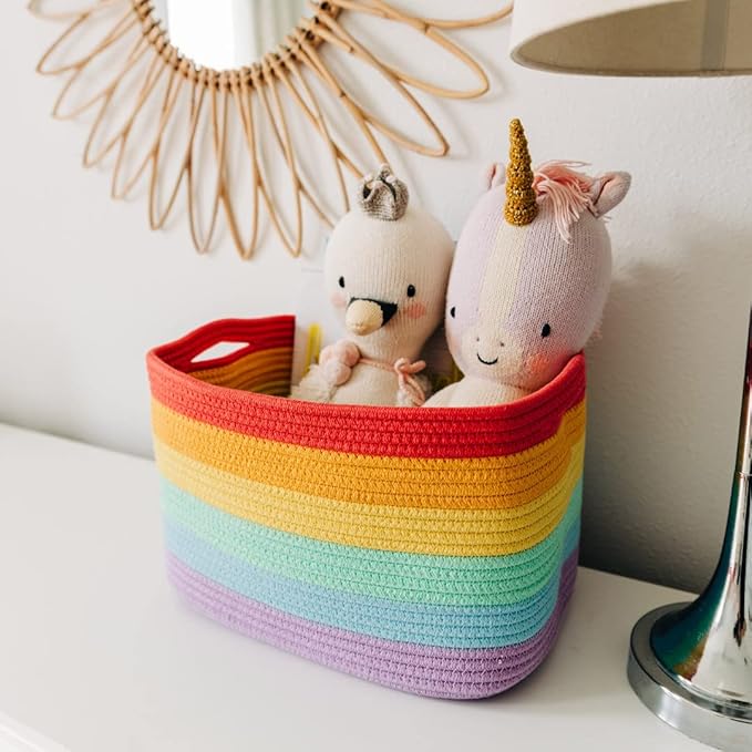 OrganiHaus Set of 3 Rainbow Baskets - Colorful Woven Storage Baskets for Playroom, Nursery & Classroom Decor, Toy Storage, 15
