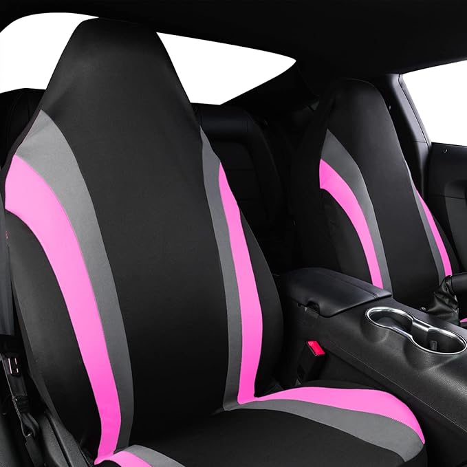 Outlet Line Rider Universal Fit High Back Two Front Car Seat Cover Set,Airbag Compatible (Two Front seat Cover, Pink)