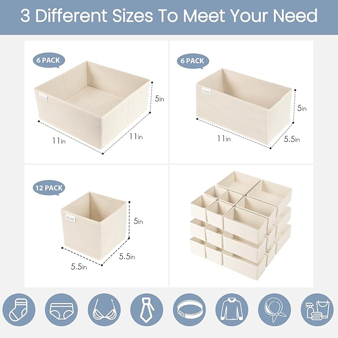 Criusia Drawer Organizer Clothes, 24 Pack Underwear Drawer Organizers, Foldable Closet Organizers and Storage Dresser Drawer 