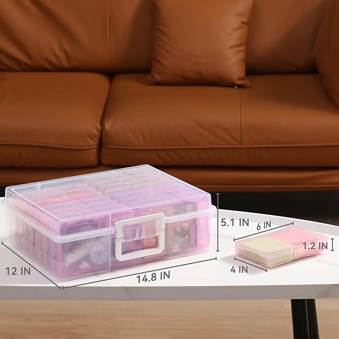 novelinks Transparent 4" x 6" Photo Cases and Clear Craft Keeper with Handle, 16 Inner Photo Organizers & Photo Storage Box, 