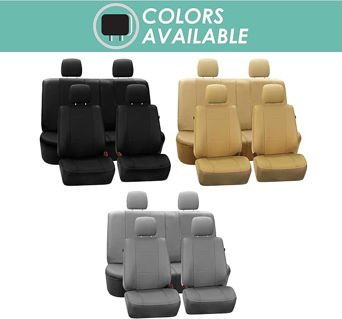 FH Group Full Set Faux Leather Car Seat Covers for Low Back Front Seat Covers, Airbag Compatible, Split Bench Rear Seat, Univ