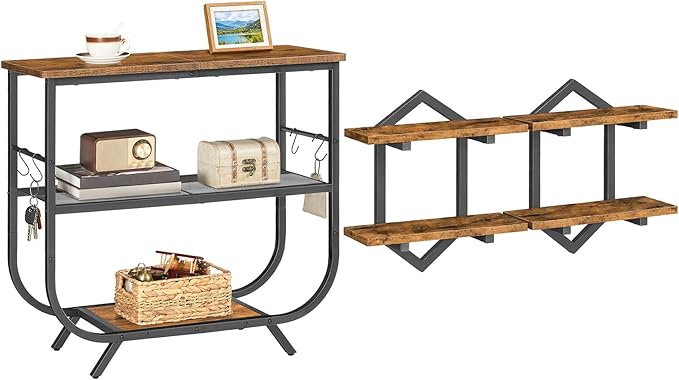 HOOBRO Floating Shelf and Console Table, 15 Inch Wall Shelf Set of 2, 31.5" Height Entryway Table with Storage Shelf, BF13BJP