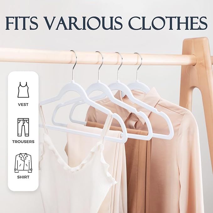 HOUSE DAY White Velvet Hangers 20 Pack, Non Slip Clothes Felt Hanger Heavy Duty for Coat, Premium Slim Space Saving Suit Hang