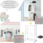 lumizone Folding Clothing Rack with Wheels Expandable Wardrobe Portable Clothes Rack for Hanging Clothes Adjustable Closet Sh