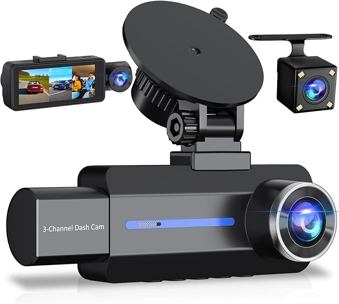 Dash Cam Front and Rear 2.5K/1440P, 3 Channel Dash Camera for Cars Dash Cam Front Rear and Inside with 32GB Card, 3.16" IPS S