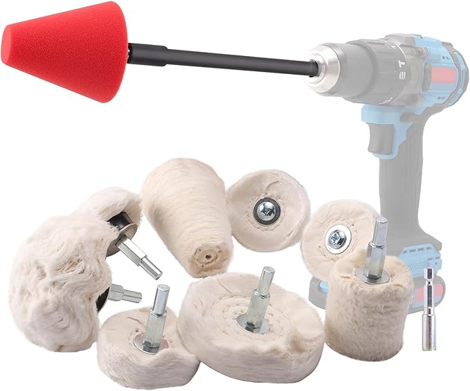 Polishing Wheel for Drill, SPTA Buffing Mop for Drill, 8Pcs White Flannelette Polishing Mop Wheel Grinding Head with 1/4" Hex Shafts for Manifold/Aluminum/Stainless Steel/Chrome