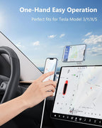 Magnetic Tesla Phone Holder, Laptop Phone Holder for iPhone 17/16/15/14/13/12 Pro Max, Car Magnetic Phone Holder for Tesla Model 3/ ModelY/X/S (Silver)