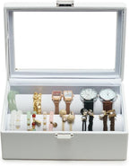 Bracelets Organizer Rods Bangles Display Holder, Clear See through Lid Leather Velvet Jewelry Storage Box Case for Women, 2 R