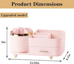 Rotating Makeup Organizer for Vanity with Brush Holder and Drawer, Cosmetic Makeup Storage, Large Spinning Makeup Skincare Or