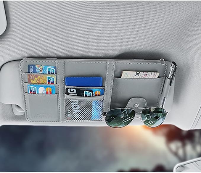 JEYODA Car Sun Visor Organizer Auto Car Visor Pocket and Interior Accessories Car Storage Organizer with Multi-Pocket Net Zippers (Style 1-Gray),Model: 1942