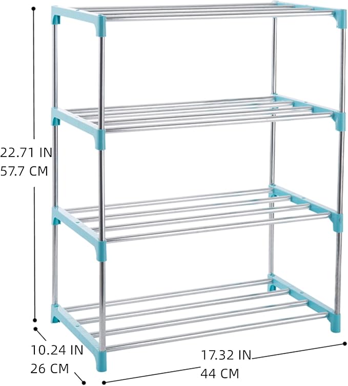 4-Tier Stackable Small Shoe Rack, Lightweight Shoe Shelf Storage Organizer for Entryway, Hallway and Closet (Blue)