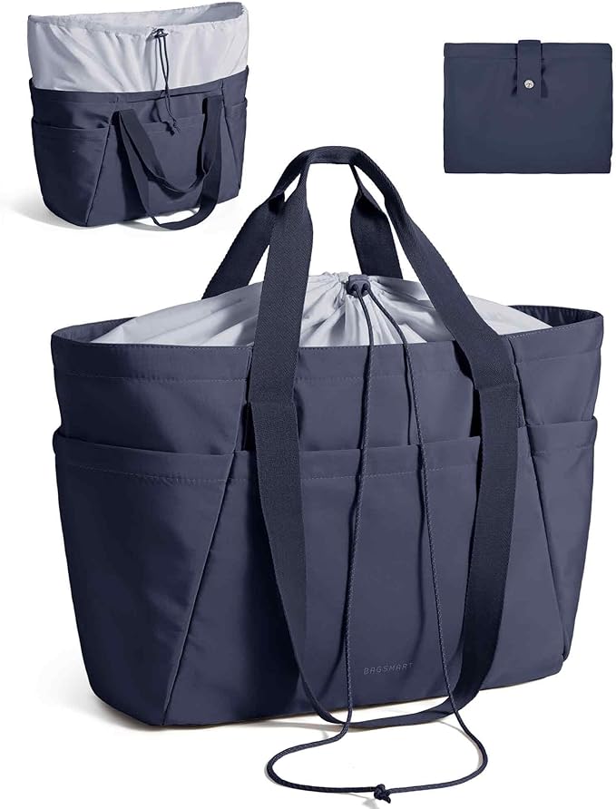 BAGSMART Reusable Grocery Bags, Large Beach Bag, Foldable Tote for Shopping Moving Holiday Travel Packing