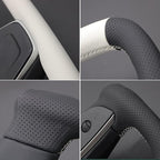 MEWANT Hand Stitched White Leather Steering Wheel Cover Wrap for Tesla Model S 2021-2023 / Model X 2021-2023 Steering Wheel Accessories