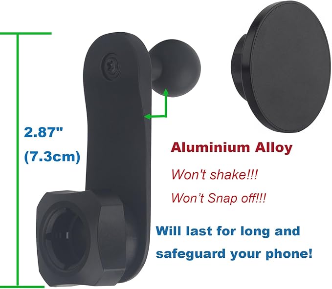 17mm Magnetic Ball Phone Mount Holder for Magsafe Phones, with Solid Alumium Extension Arm for Car Air Vent CD Slot Mount (2.87" Short Arm)