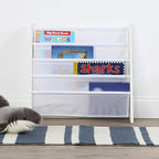 Humble Crew 4-Tier Kids Bookshelf, White Wood/White - Premium Book Shelf for Kids Rooms with Four Deep Pockets - Toddler Slin