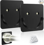 Black Metal Shower Rod Holders (2 Pack), Heavy Duty Adhesive & Screw Mount Shower Curtain Rod Brackets, No Drilling, Rustproo
