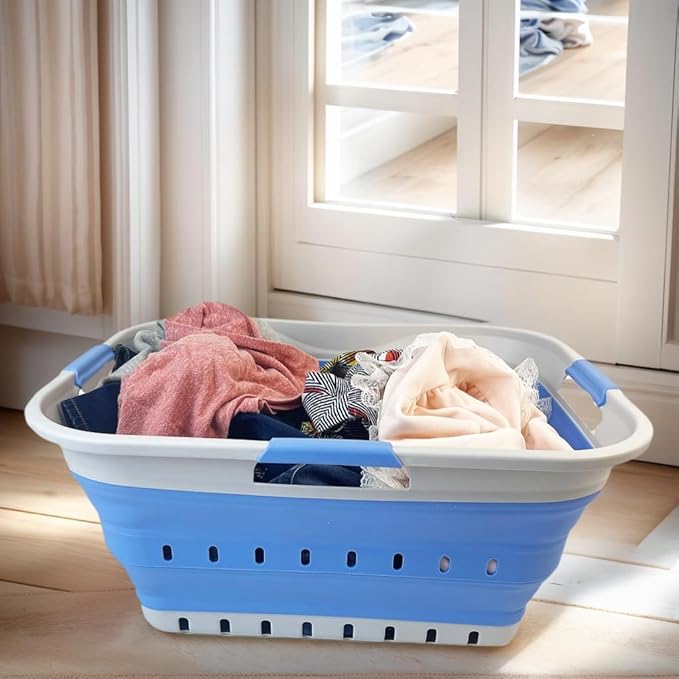 SAMMART 42L (11 gallon) Collapsible Plastic Laundry Basket - Foldable Pop Up Storage Container/Organizer - Space Saving Hampe