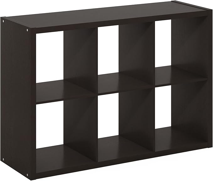 Furinno Cubicle Book Shelf, 6-Cube Bookshelf, Extra Thick Frame Horizontally & Vertically Reversible Bookcase with Open Back,