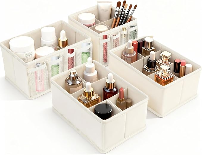 VERONLY Cosmetic Storage Bins Makeup Organizer, Adjustable Multifunction Storage Box Desk Drawer Divider for Makeup Brushes, 
