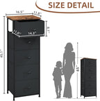 Somdot Tall Dresser for Bedroom with 5 Drawers, Storage Organizer Chest of Drawers with Removable Fabric Bins for Closet Beds