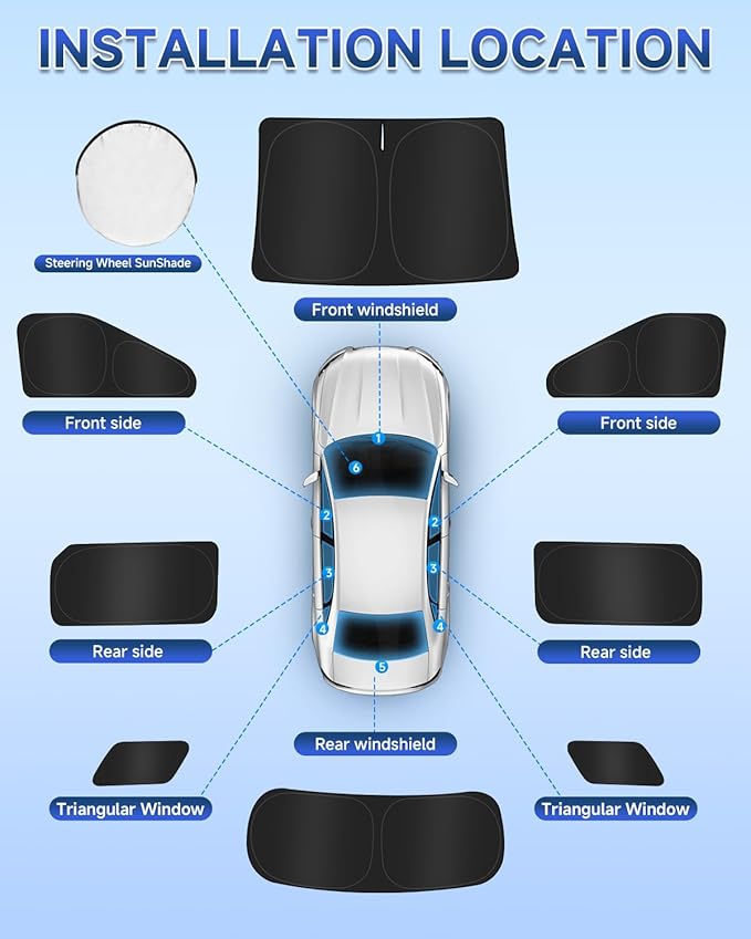 8PCS Window Shades for Kia Carnival 2022-2025 Accessories – Full Coverage Sun Shade for Side Windows, Rear Triangular & Windshield – UV Protection & Privacy for Camping, Napping, Relaxing