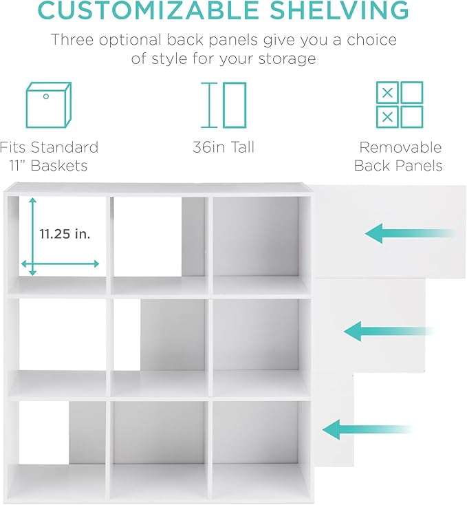 Best Choice Products 9-Cube Storage Organizer, 11in Shelf Opening, Bookcase, Display Shelf, Customizable w/ 3 Removable Back 