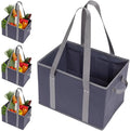 BAG-THAT! 4pk Reusable Grocery Bags Shopping Bags Tote Box Large Heavy Duty Groceries Bag Handles Foldable Reinforced Bottom (Navy Blue/Gray)