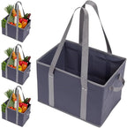 BAG-THAT! 4pk Reusable Grocery Bags Shopping Bags Tote Box Large Heavy Duty Groceries Bag Handles Foldable Reinforced Bottom (Navy Blue/Gray)