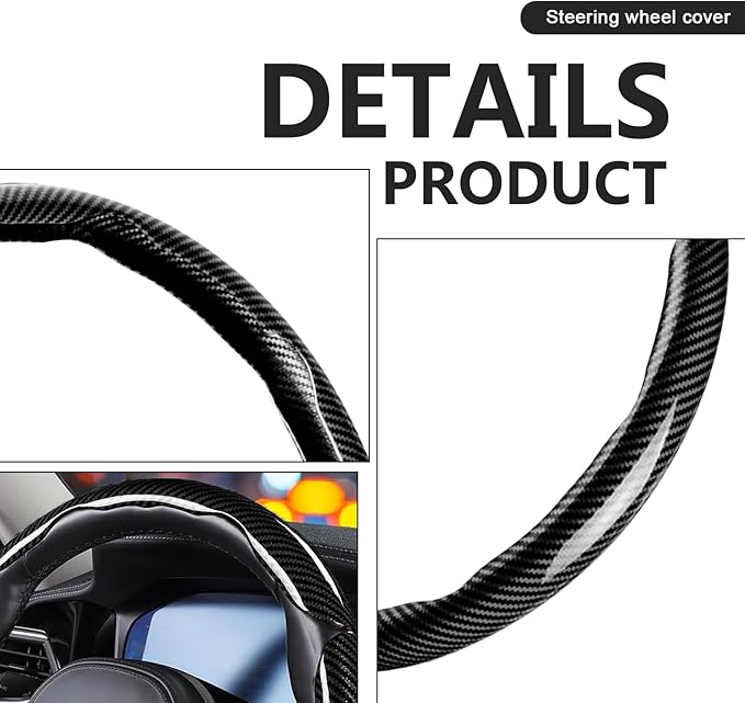 3pcs Universal Carbon Fiber Steering Wheel Cover - Anti-Slip & Segmented Design, Universal 99% Durable Steering Wheel Protect