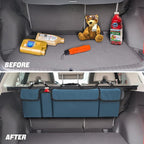 AUCELI Car Trunk Organizer, Backseat Hanging Large Storage with Adjustable Straps, Waterproof Collapsible Cargo Bag with 4 Pockets, Sturdy Space Saver Frees Trunk Floor for SUV, Truck, MPV