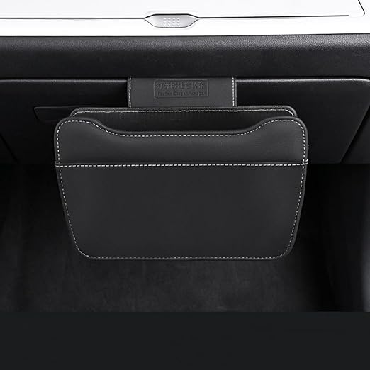 Car Leather Trash Can for Glove Box, Hanging Garbage Bin，Waterproof Foldable Stroage Organizer for Car, Multipurpose Interior Accessories for SUV Truck RV Camping (Black Glove Box)