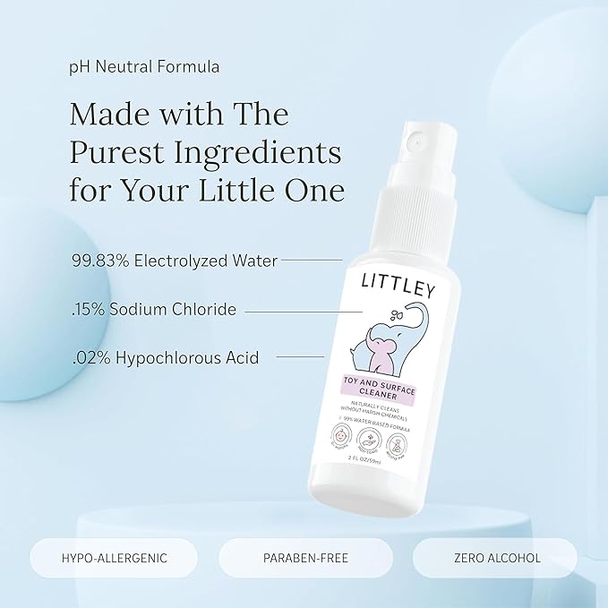 Littley Toy & Surface Cleaner | Alcohol-Free HOCl Spray for Baby Toys & High-Touch Surfaces | Fragrance-Free Formula | Gentle
