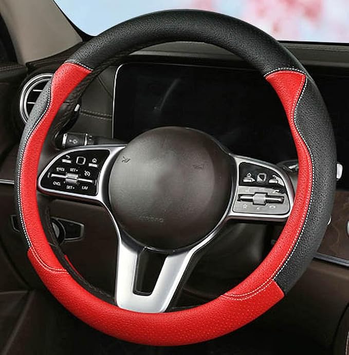Fashion Cat Ear Leather Steering Wheel Cover Women Girl 15"(38cm) Universal Fit Auto D Shaped Leather Steering Wheel Covers (