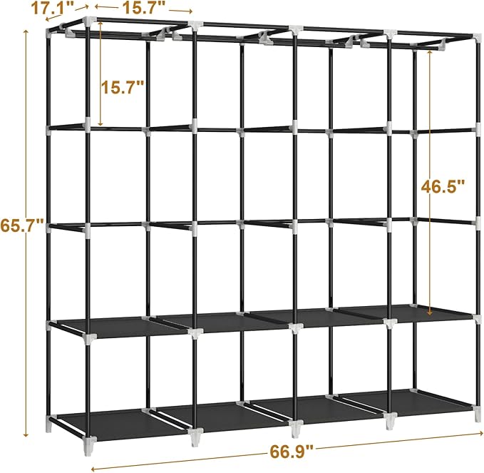 MOGELAFOO Portable Closet Wardrobe, 67-Inch Clothes Organizer with 4 Hanging Rods and 8 Shelves, Non-Woven Fabric Cover, Larg