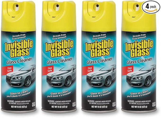Invisible Glass 91163-4PK Premium Aerosol Glass Cleaner Spray for Car Windshields and Windows, Automotive and Home Window Cle
