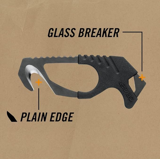 Gerber Gear Seatbelt Strap Cutter Escape Tool with Lanyard Hole and Glass Breaker, Made in USA, Coyote Brown, 5 x 2.5 x 1 inc