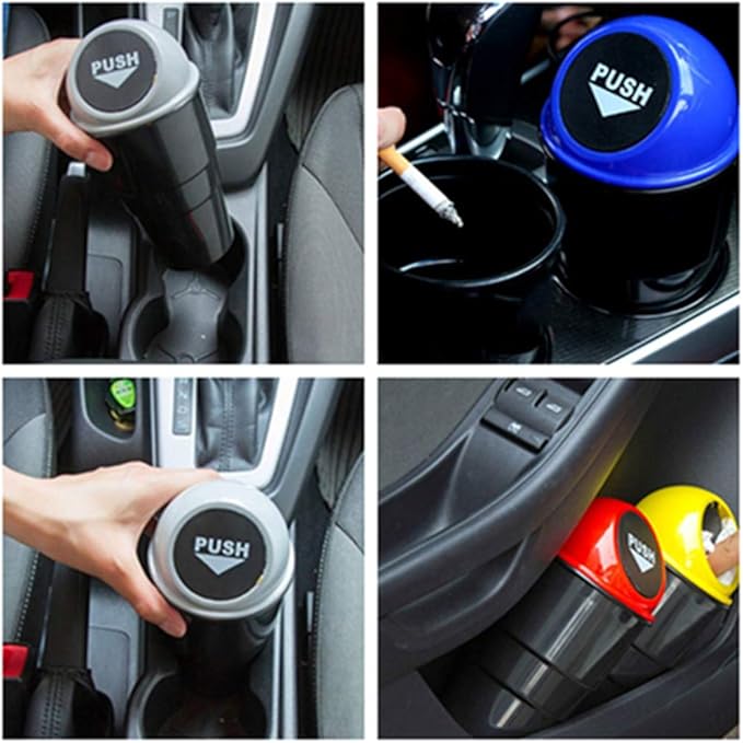 Car Trash Can with Lid, Automotive Cup Holder Mini Vehicle Garbage Can Trash Bin for Car Office Home Bedroom (Grey 2 Pack)