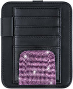 Bling Car Sun Visor Organizer, Rhinestone Multi-Pocket Truck Visor Organizer Pouch with Visor Pen Holder,Glasses Holder,Universal Sunvisor Organizers for Most Cars SUVs -Pink