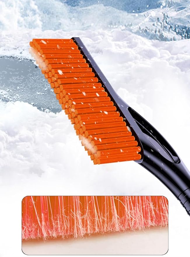 Snow Brush & Ice Scraper for Car, Heavy-Duty Extendable Winter Snow Removal Tool with Soft Bristle Brush, Ergonomic Foam Grip, Durable Ice Scraper – for Cars, SUVs & Trucks (Orange)
