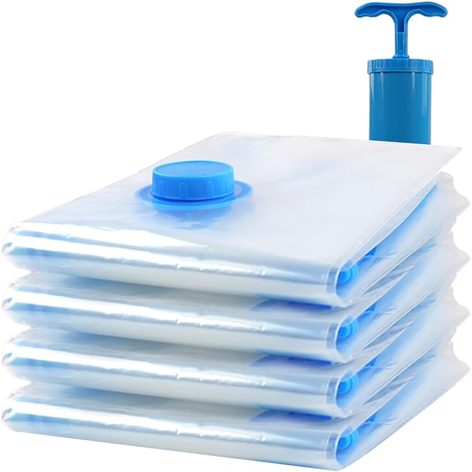 4 Pack Vacuum Storage Bags, Space Saver Bag Vacuum Seal Bags for Clothing Travel Moving Blankets Pillows Storage and Organiza