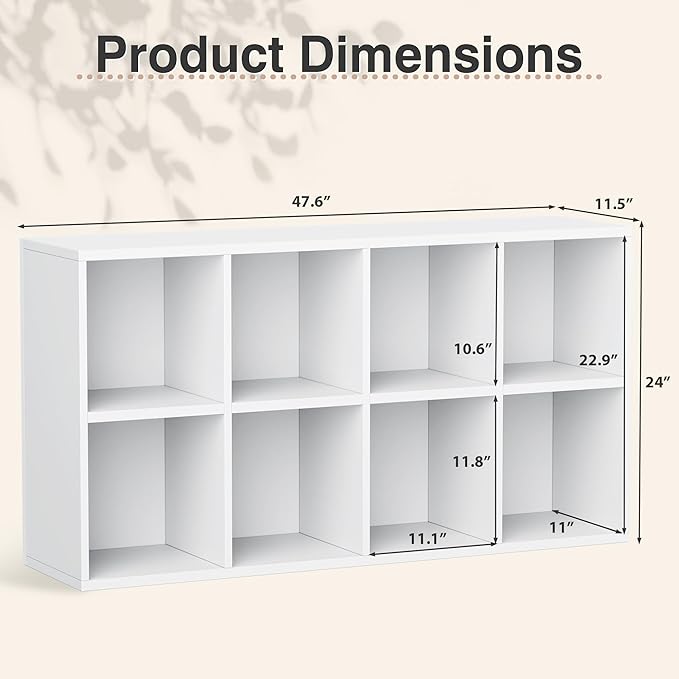 YESHOMY 8 Cube Storage Organizer, Open Frame 2-Tier Bookshelf, Organizer with Adjustable Shelves, Display Storage Bookcase fo
