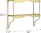 Elegant Gold Wall Shelf — 2 Tier Decorative Metal Storage Floating Shelf with Openwork Floral Pattern, 20" x 24"