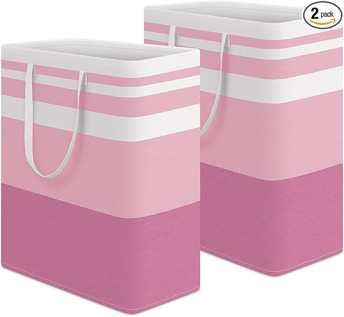 HomeHacks 2 Pack Large Laundry Baskets, Waterproof, Freestanding Laundry Hampers, Collapsible Clothes Hamper with Reinforced 