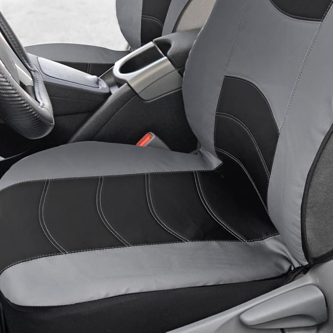 BDK Soft & Smooth Leatherette Sideless Front Car Seat Covers Fit for Car SUV Van (Black & Gray)- Easy Installation Cover