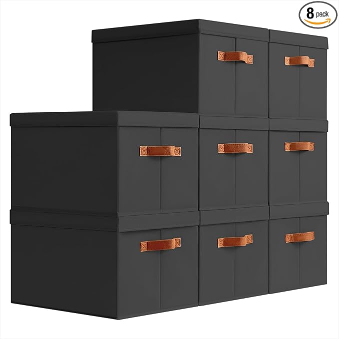 Homsorout Storage Bins with Lids - Large Fabric Closet Bins with Lid, 8 Pack Clothes Organizers and Storage, Collapsible Stac
