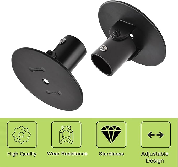 4pcs Shower Curtain Rod Bracket Black Flange Closet Rod Holder for Wall Mounting Titanium Steel Single Swivel Flange Rod Brac