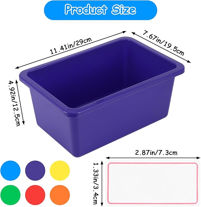 Kifmurase 6PCS Plastic Cubby Storage Bins, 12x7 Inch Stackable Toy Storage Organization, Colored Toy Storage Bins with 12 Lab